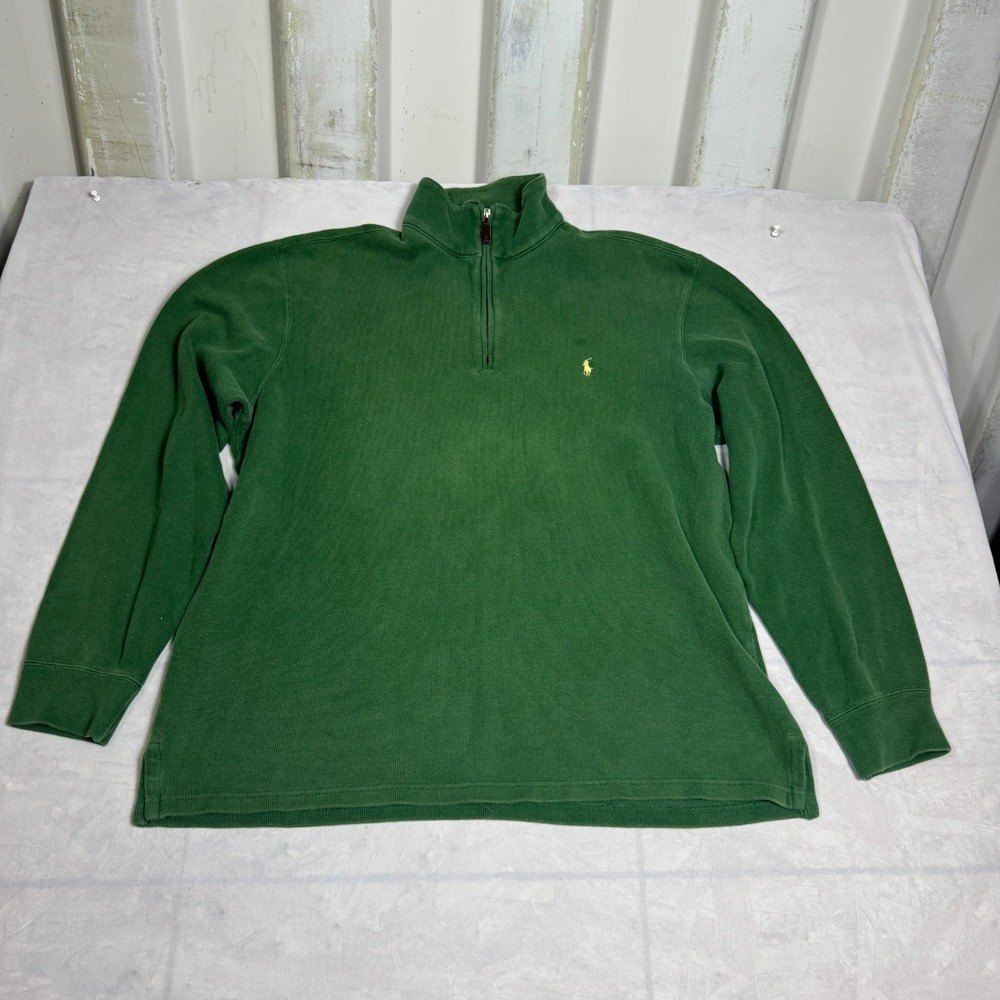 Vintage Polo Ralph Lauren Mens Sweatshirt Green Quarter Zip Mock Neck Outdoor L